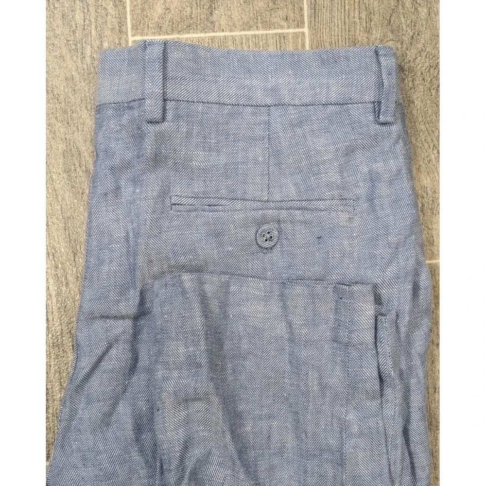 Express 100% Linen Chambray Herringbone Blue Pants Pleated Summer Mens 30x26